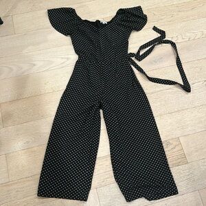 Polka dot off the shoulder flutter sleeve jumpsuit S